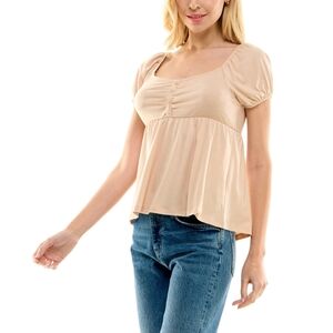 No Comment Juniors' Puffed-Sleeve Empire-Waist Top,Moonlight M